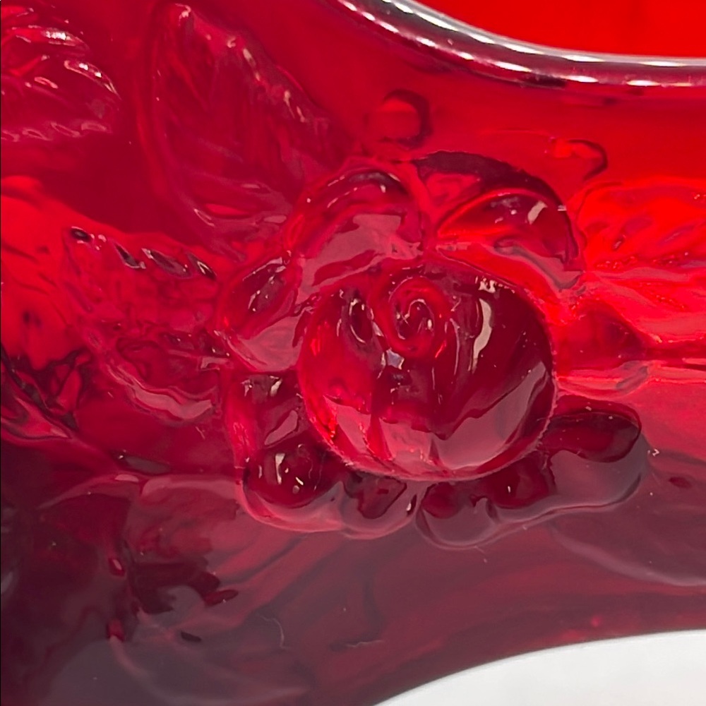 Fenton ruby cabbage with rose glass slipper. - Picture 6 of 9